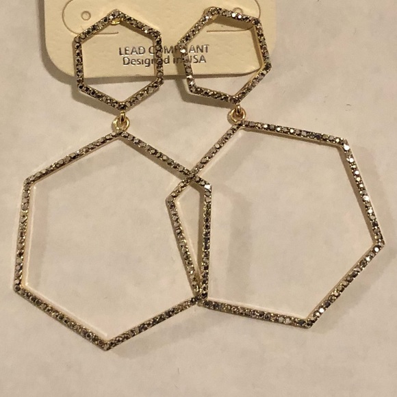 Hexagon Hoop Rhinestone Drop Earrings - Picture 2 of 8